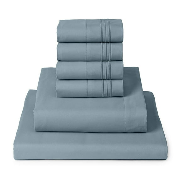 Mellanni 7 Piece Bed Sheet Set Brushed Microfiber, Deep Pocket, Split King, Spa Blue