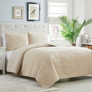 Mellanni Bedspread Coverlet Set Beige - Reversible Bedding Cover - Oversized Quilt Set, 3 Piece, Full / Queen, Beige