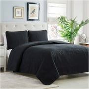 Mellanni Bedspread Coverlet Set Black - Reversible Bedding Cover - Oversized Quilt Set, 3 Piece, King / Cal King, Black