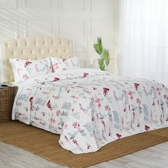 Mellanni Bedspread Coverlet Set Floral - Reversible Bedding Cover - Oversized Quilt Set, 2 Piece, Twin / Twin XL, Floral Multi
