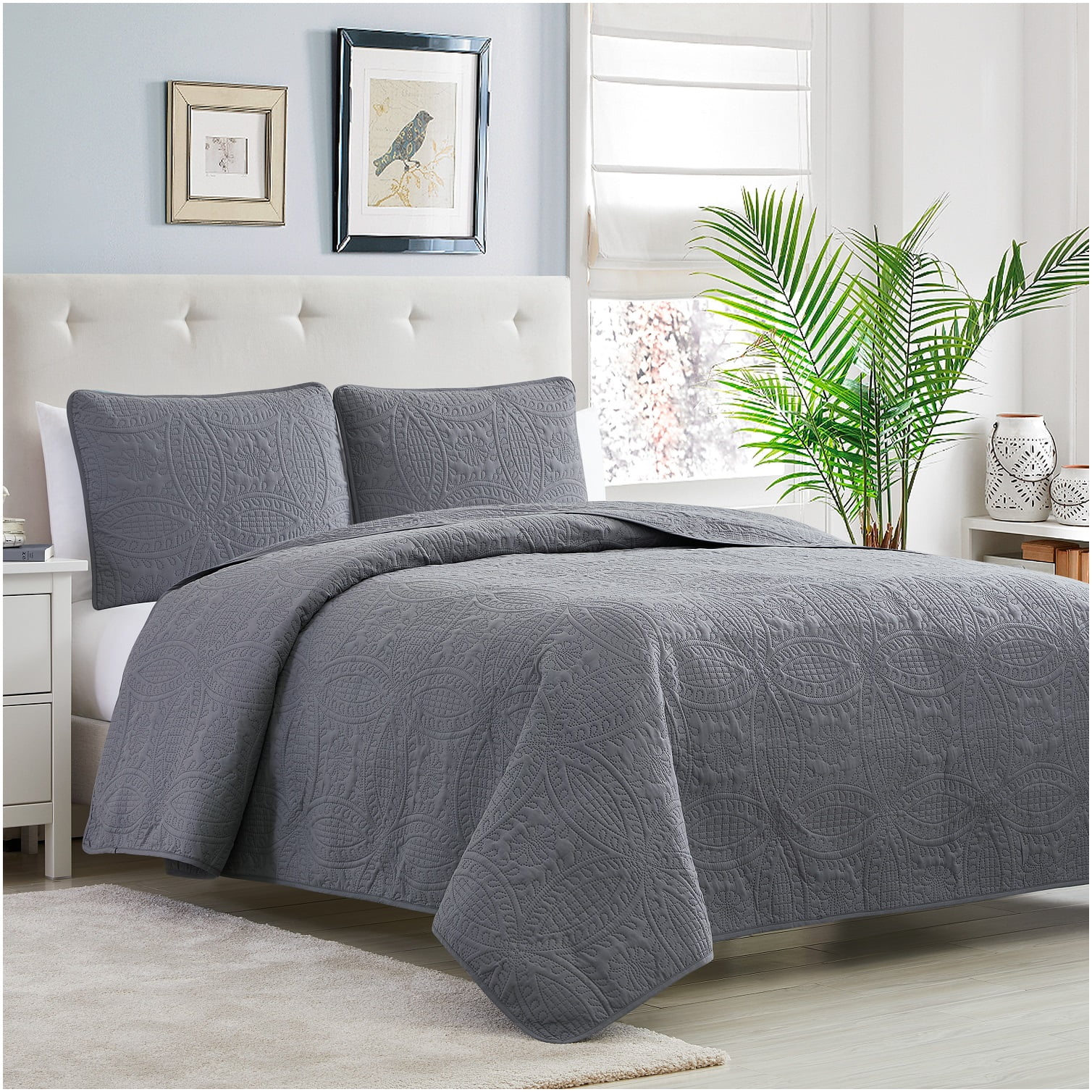 Gray Twin Reversible Microfiber Bedspread Coverlet Set