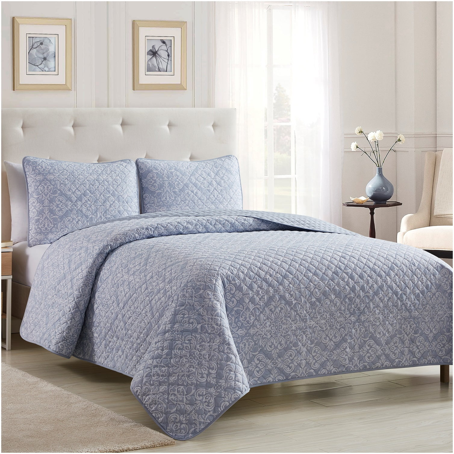 Mellanni Bedspread Coverlet Set Laced Sky Blue Reversible Bedding