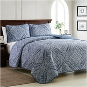 Mellanni Bedspread Coverlet Set Medallion Blue - Reversible Bedding Cover - Oversized Quilt Set, 3 Piece, Full / Queen, Medallion Blue