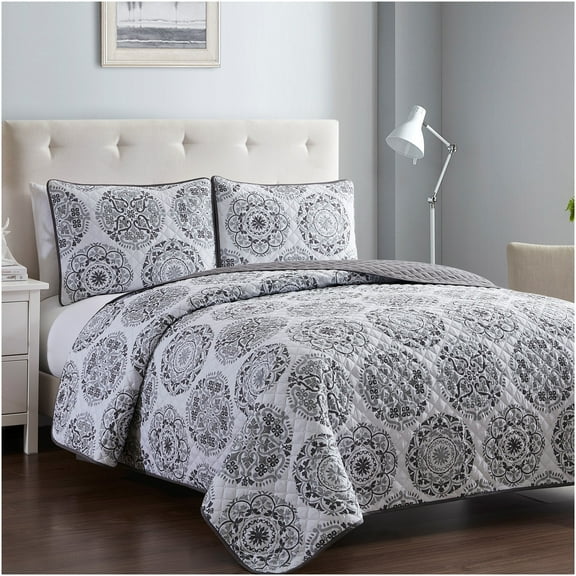 Mellanni Bedspread Coverlet Set Rosette Gray - Reversible Bedding Cover - Oversized Quilt Set, 2 Piece, Twin / Twin XL, Rosette Gray