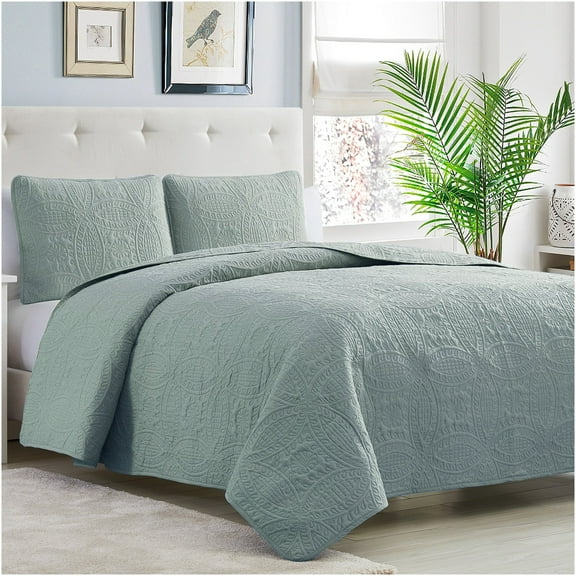 Mellanni Bedspread Coverlet Set Spa Mint - Reversible Bedding Cover - Oversized Quilt Set, 2 Piece, Twin / Twin XL, Spa Mint