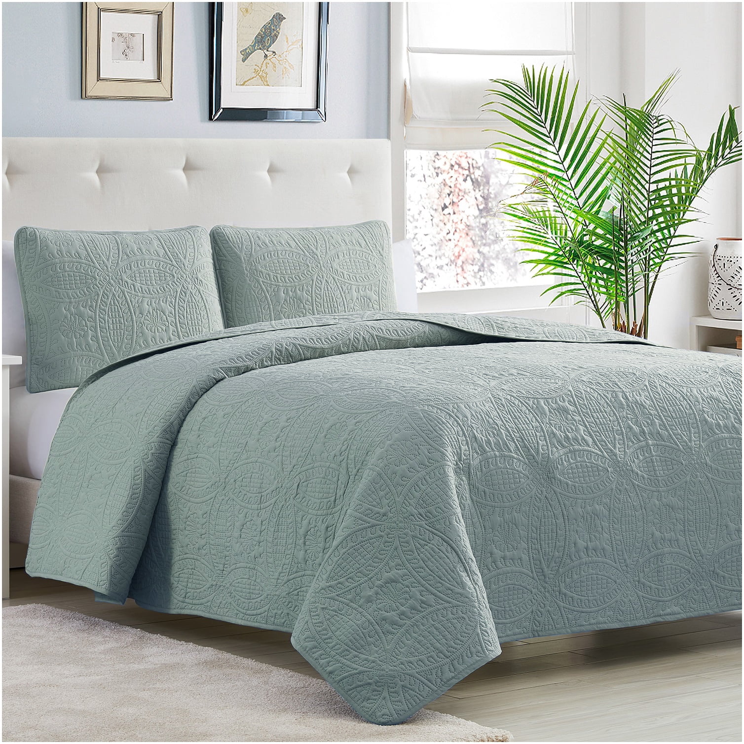 Mellanni Spa Mint Bedspread Coverlet Set for Adults Lightweight Full