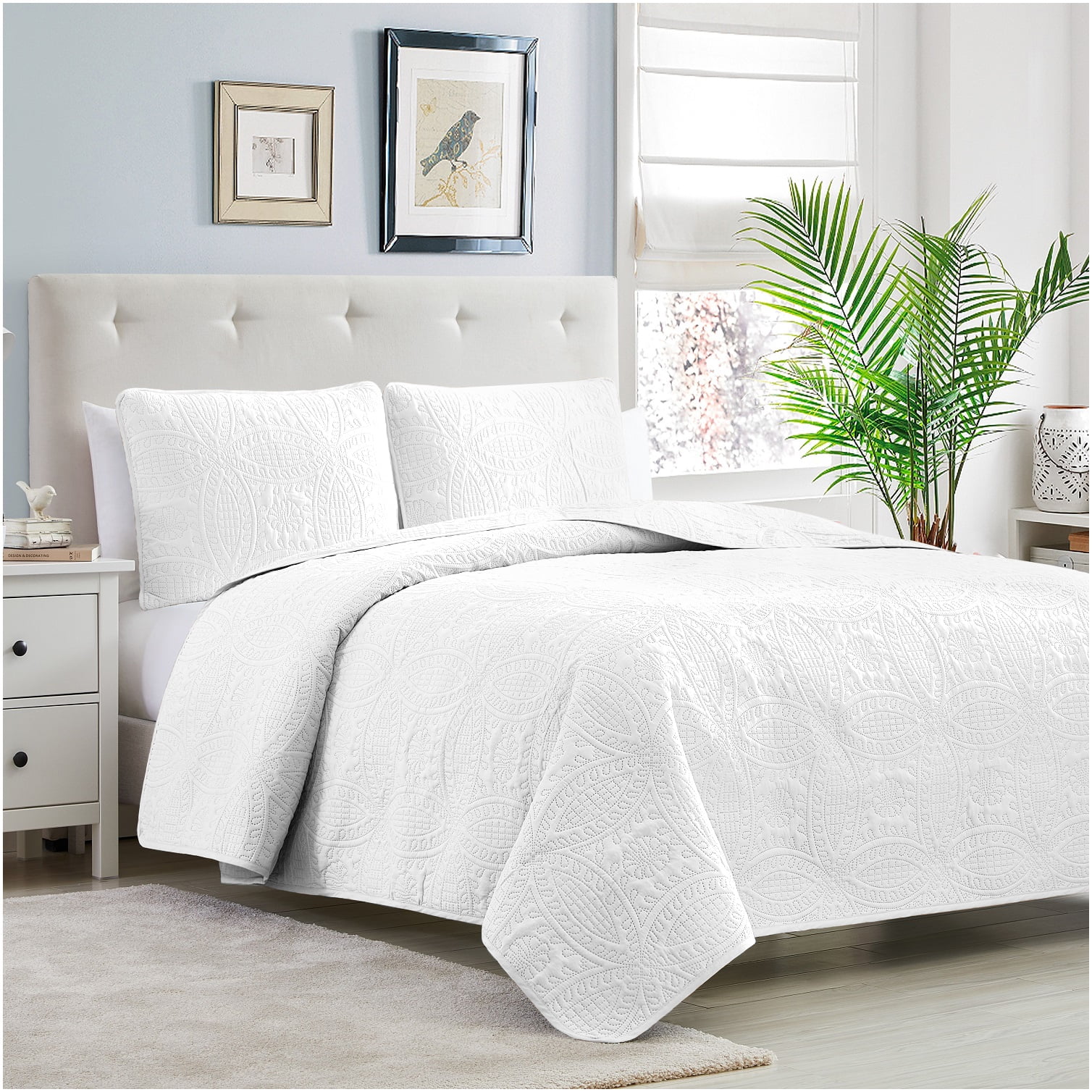 Mellanni Bedspread Coverlet Set White Reversible Bedding Cover