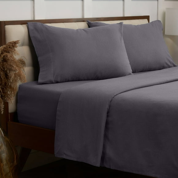 Mellanni Cotton Flannel 4 Piece Sheet Set, Lightweight Deep Pocket Bed Sheets, Queen, Gray