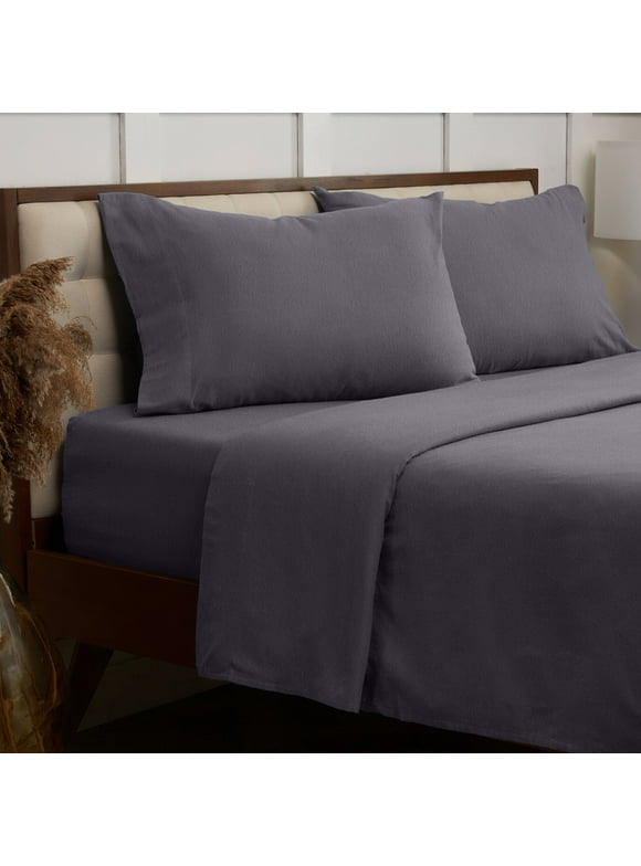 Mellanni Cotton Flannel 4 Piece Sheet Set, Lightweight Deep Pocket Bed Sheets, Queen, Gray