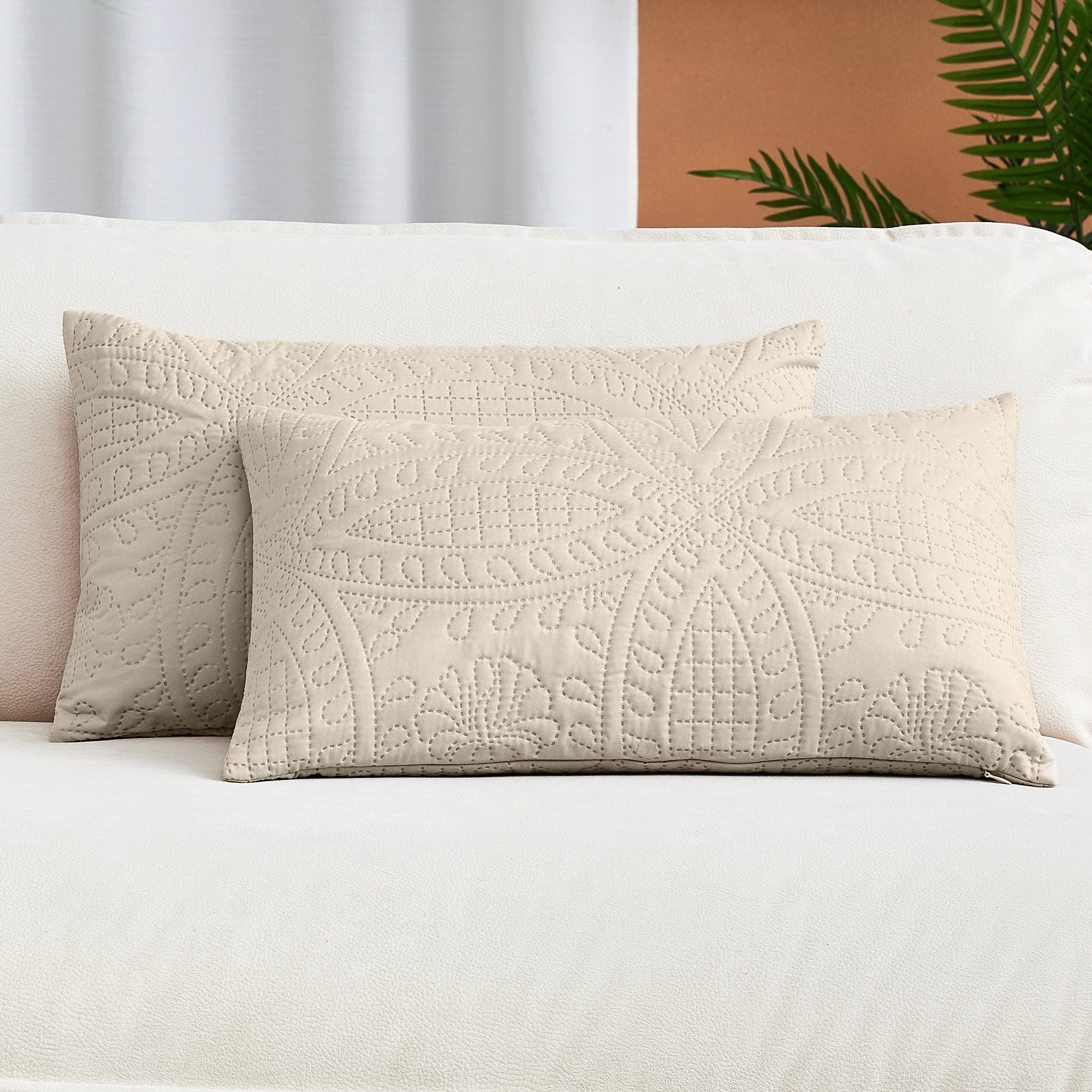 Burnt Sand Quilted Microfiber Throw Pillow Covers, 12" x 20", Set of 2