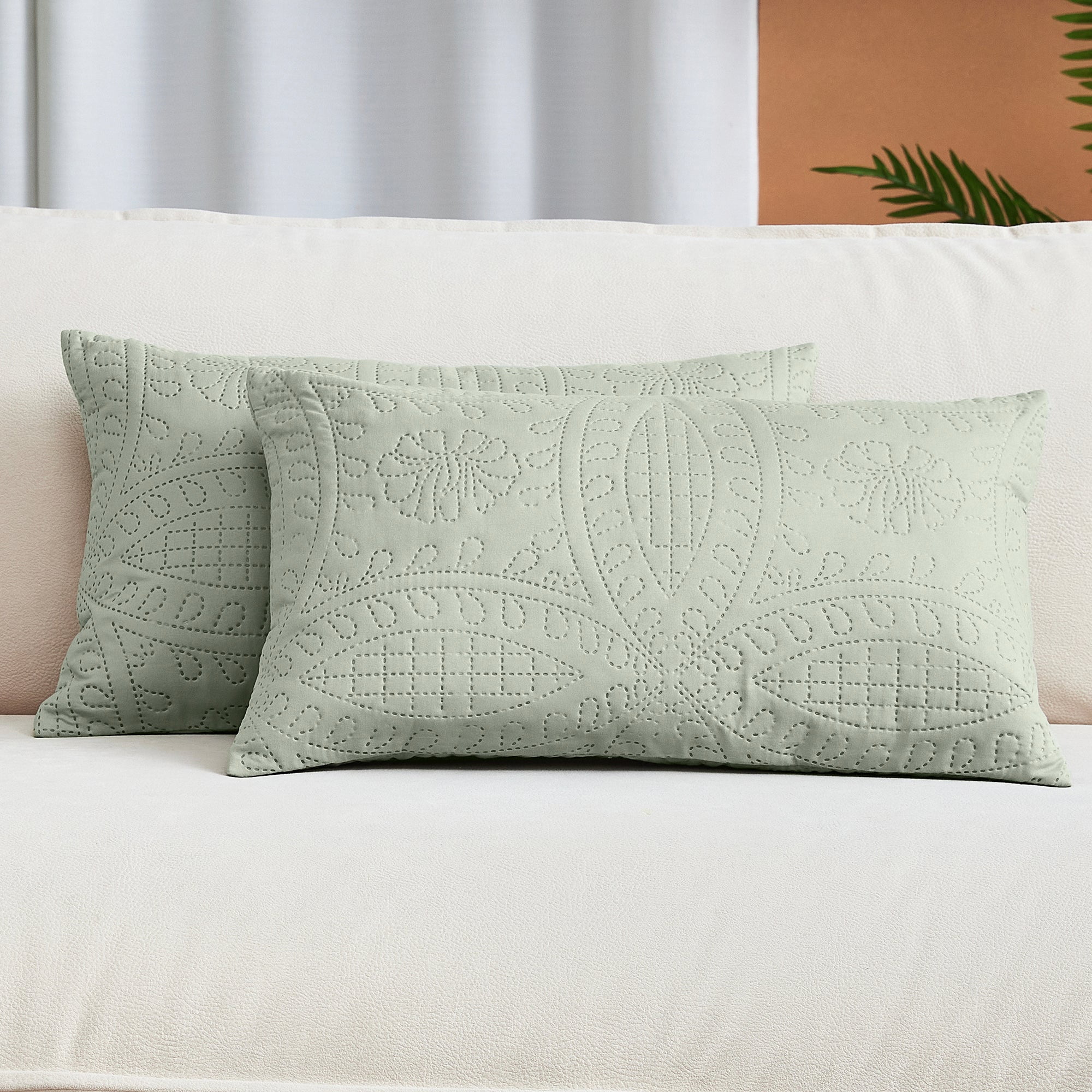 Olive Green Microfiber Quilted 12" x 20" Throw Pillow Covers