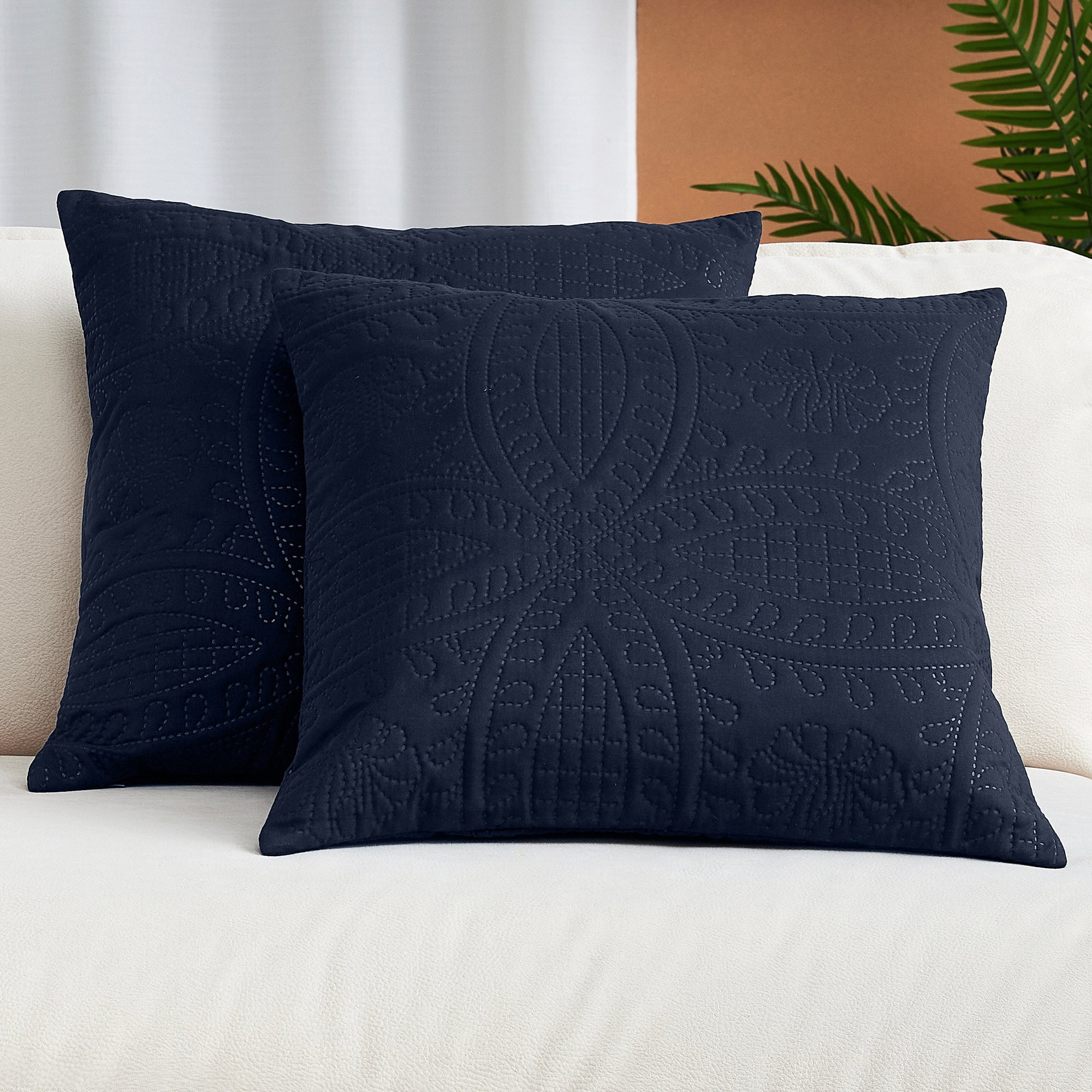 Navy Blue Quilted Microfiber Throw Pillow Covers, 16" x 16", Set of 2