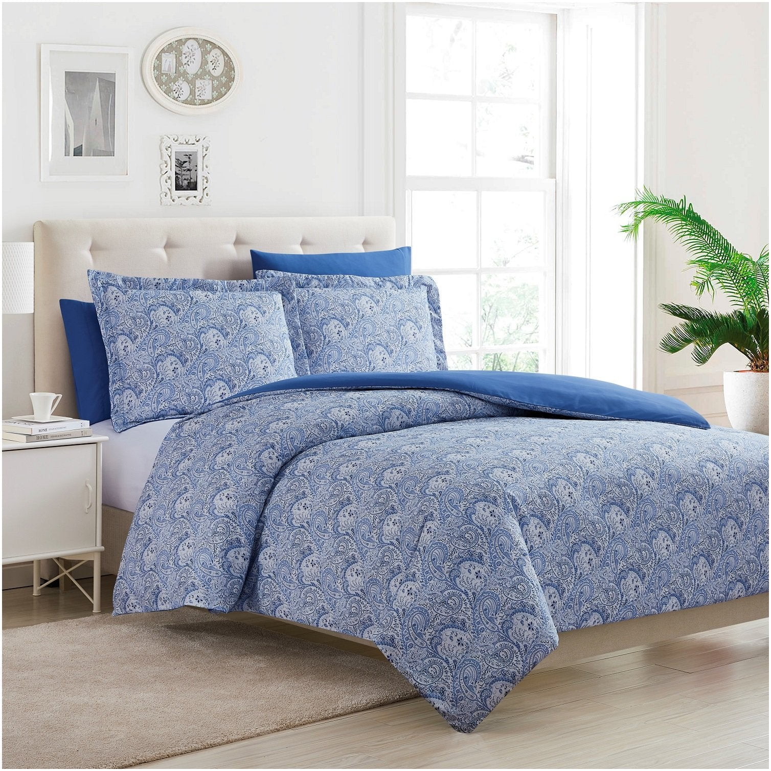 Paisley Blue Twin Microfiber Duvet Cover Set with Pillow Shams