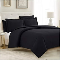 Mellanni Duvet Cover Set Iconic Collection Double Brushed Microfiber, 5-Piece, Black, Queen
