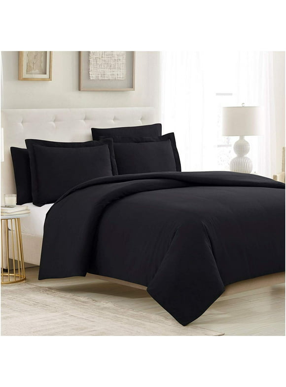 Mellanni Duvet Cover Set Iconic Collection Double Brushed Microfiber, 5-Piece, Black, Queen