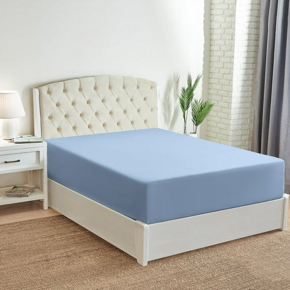 Mellanni Extra Deep Pocket Fitted Sheet up to 21", Microfiber, 1 Piece Full, Blue Hydrangea