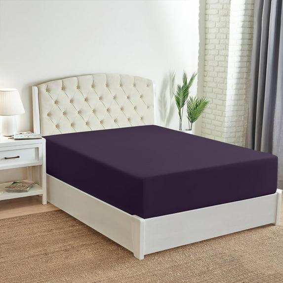 Mellanni Extra Deep Pocket Fitted Sheet up to 21", Microfiber, 1 Piece King, Purple