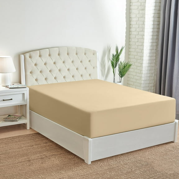 Mellanni Extra Deep Pocket Fitted Sheet up to 21", Microfiber, 1 Piece Twin, Beige