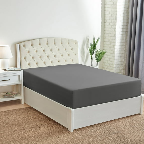 Mellanni Fitted Sheet with up to 16 inch Deep Pocket, Soft Microfiber, 1 Piece Full, Gray