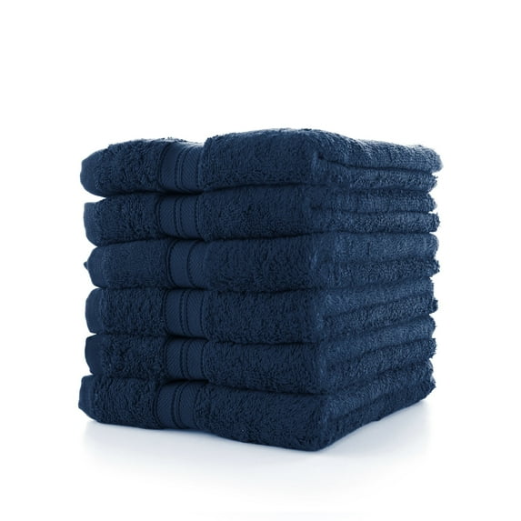 Mellanni Hand Towels 100% Cotton 16"x28", 6 Pack, Navy