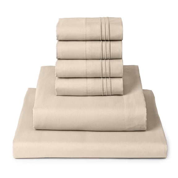 Mellanni Iconic 4 Piece Bed Sheet Set Brushed Microfiber, Deep Pocket, Twin, Beige