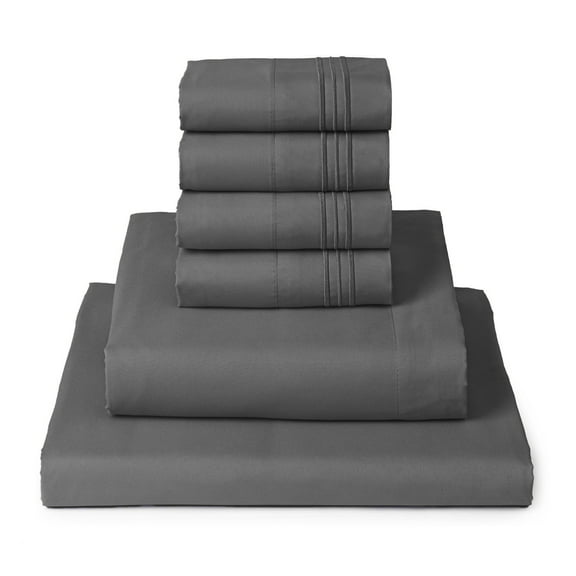Mellanni Iconic 6 Piece Bed Sheet Set Brushed Microfiber, Deep Pocket, Full, Gray