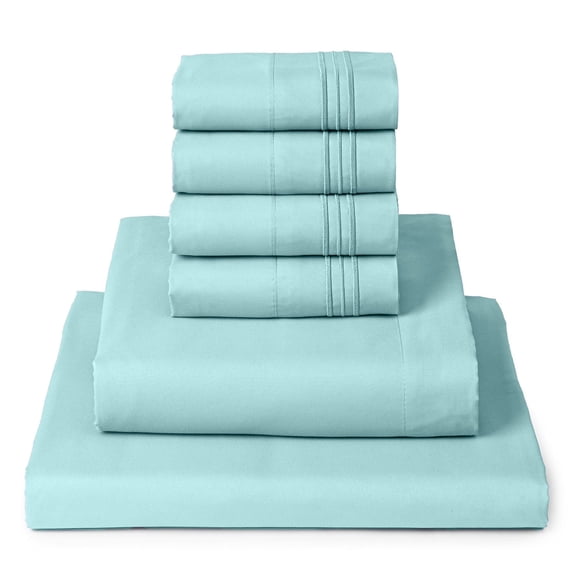 Mellanni Iconic 6 Piece Bed Sheet Set Brushed Microfiber, Deep Pocket, Queen, Aqua
