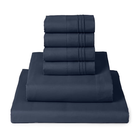 Mellanni Iconic 6 Piece Bed Sheet Set Brushed Microfiber, Deep Pocket, Queen, Navy Blue