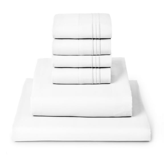 Mellanni Iconic 6 Piece Bed Sheet Set Brushed Microfiber, Deep Pocket, Queen, White