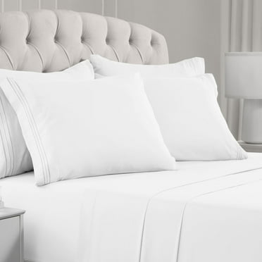 Mellanni Iconic 6 Piece Bed Sheet Set Brushed Microfiber, Deep Pocket, Queen, White