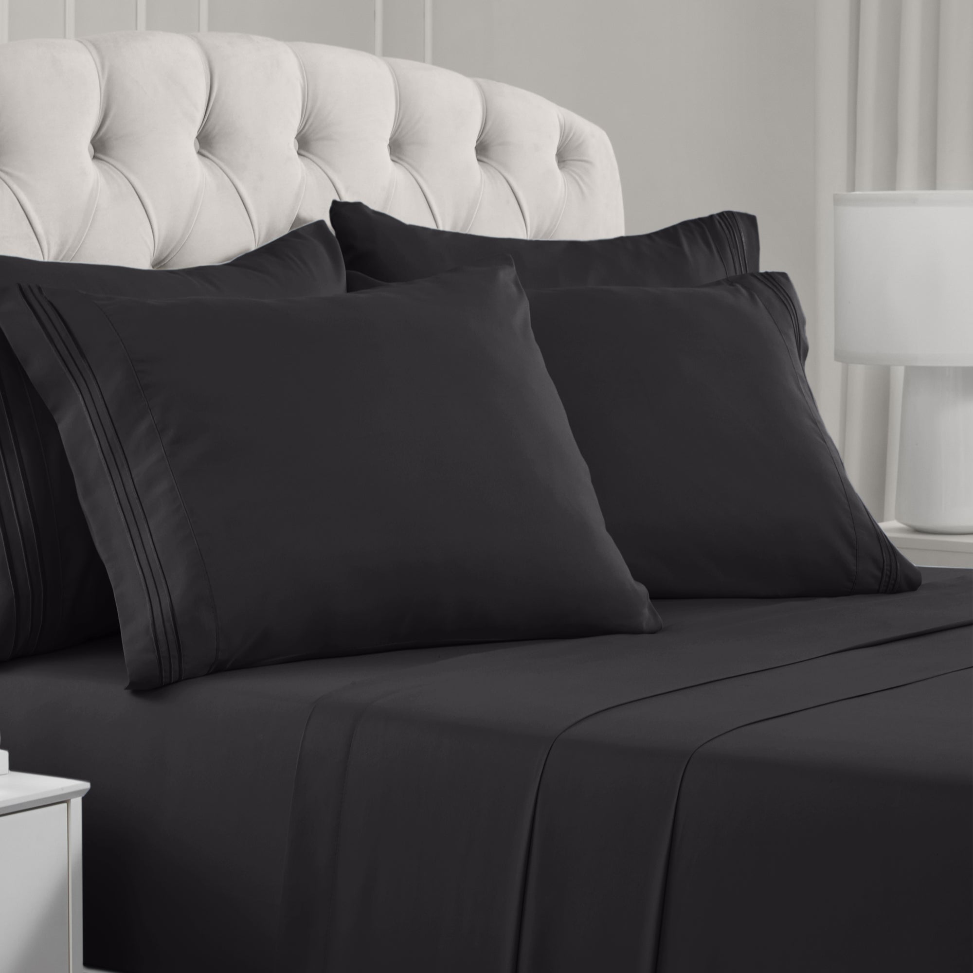 Mellanni Iconic 6 Piece Bed Sheet Set Double Brushed Microfiber, Deep Pocket, Queen, Black