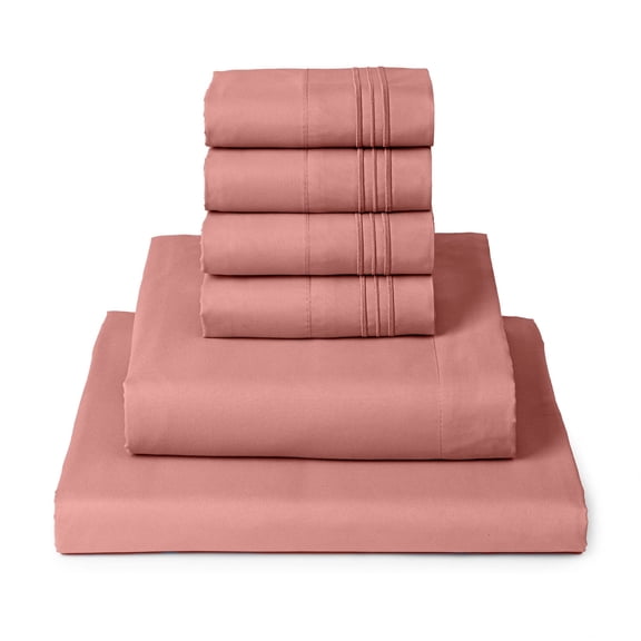 Mellanni Iconic 7 Piece Bed Sheet Set Brushed Microfiber, Deep Pocket, Split King, Coral