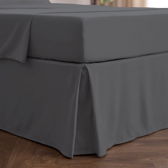 Mellanni Iconic Collection Pleated Microfiber Bed Skirt 15" Drop, California King, Gray