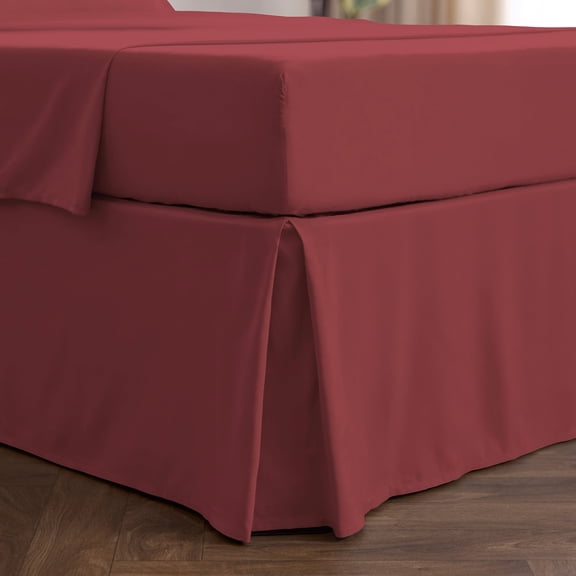 Mellanni Iconic Collection Pleated Microfiber Bed Skirt 15" Drop, Full, Brick Red