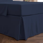 Mellanni Iconic Collection Pleated Microfiber Bed Skirt 15" Drop, King, Navy Blue