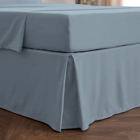 Mellanni Iconic Collection Pleated Microfiber Bed Skirt 15" Drop, Queen, Blue Hydrangea
