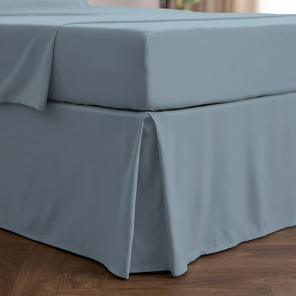 Mellanni Iconic Collection Pleated Microfiber Bed Skirt 15" Drop, Queen, Blue Hydrangea