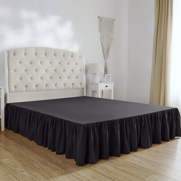 Mellanni Iconic Collection Ruffled Microfiber Bed Skirt 15" Drop, Twin, Black