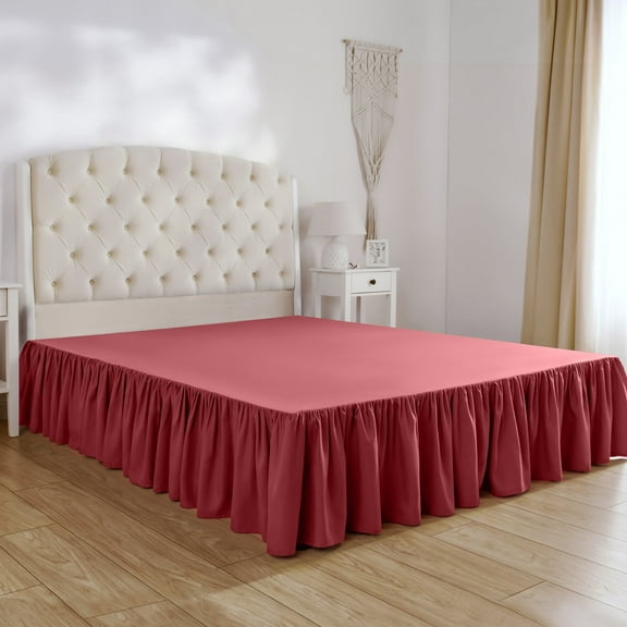 Mellanni Iconic Collection Ruffled Microfiber Bed Skirt 15" Drop, Twin, Brick Red