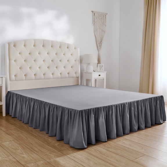 Mellanni Iconic Collection Ruffled Microfiber Bed Skirt 15" Drop, Twin XL, Gray