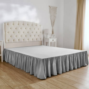 Mellanni Iconic Collection Ruffled Microfiber Bed Skirt 15" Drop, Twin XL, Light Gray