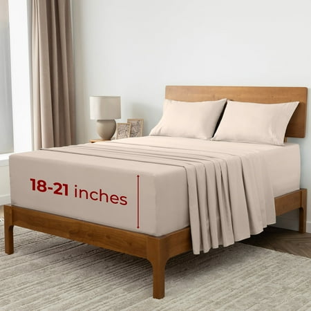 Mellanni Iconic Sheet Set 90 GSM Microfiber, Extra Deep Pocket, 4 Piece King, Beige