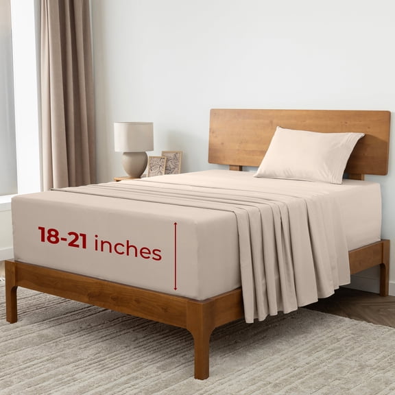 Mellanni Iconic Sheet Set Brushed Microfiber, Extra Deep Pocket, 3 Piece Twin XL, Beige
