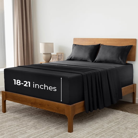 Mellanni Iconic Sheet Set Brushed Microfiber, Extra Deep Pocket, 4 Piece Full, Black