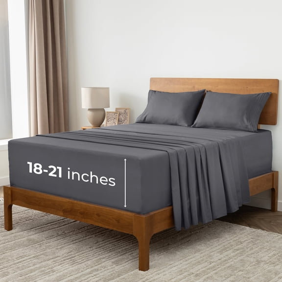 Mellanni Iconic Sheet Set Brushed Microfiber, Extra Deep Pocket, 4 Piece King, Gray
