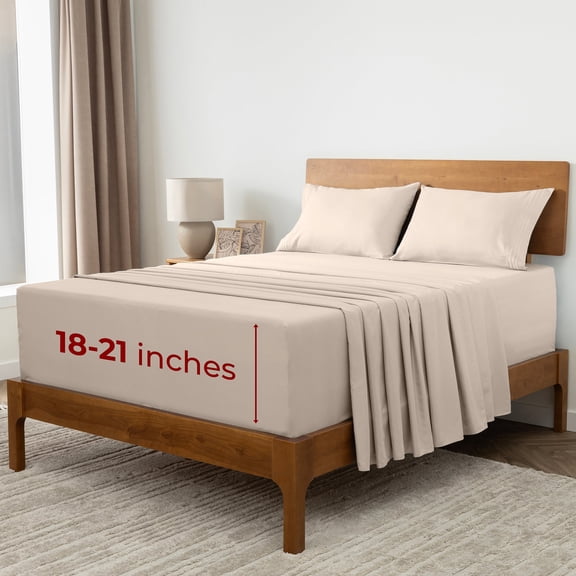 Mellanni Iconic Sheet Set Brushed Microfiber, Extra Deep Pocket, 4 Piece Queen, Beige