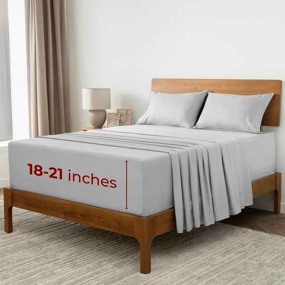 Mellanni Iconic Sheet Set Brushed Microfiber, Extra Deep Pocket, 4 Piece Queen, Light Gray