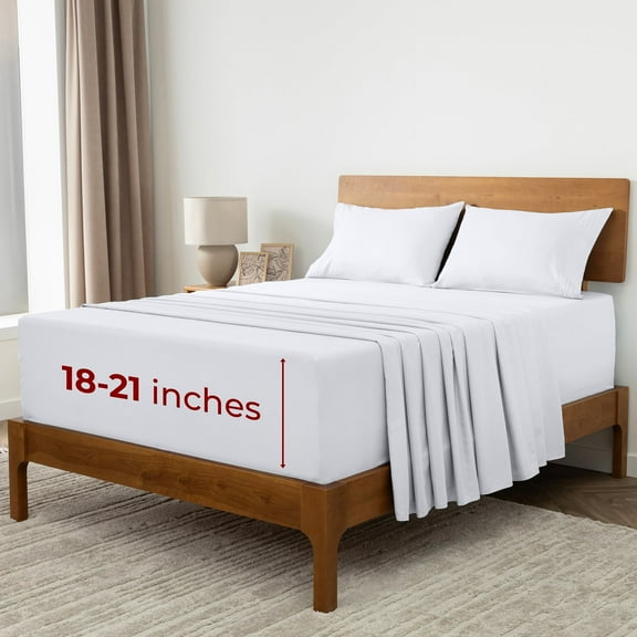 Mellanni Iconic Sheet Set Brushed Microfiber, Extra Deep Pocket, 5 Piece Split King, White