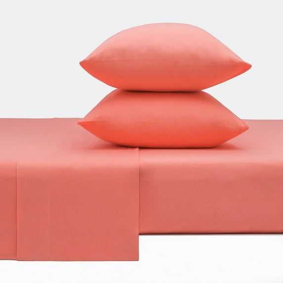 Mellanni Jersey Sheet Set 4 Piece 100% Cotton Deep Pocket Bed Sheets and Pillowcases, Queen, Coral