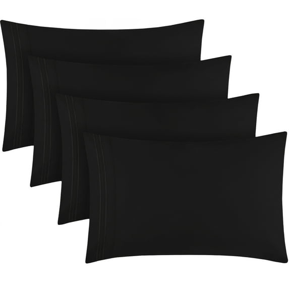Mellanni King Pillowcases 4 Pack, Envelope Closure Microfiber Luxury Covers, 20"x40", Black